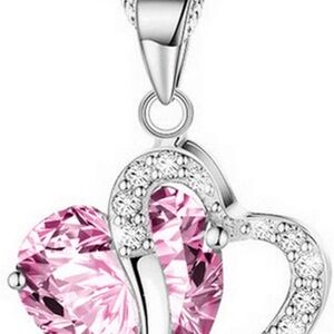 Elegant Pink and Silver Heart Pendant Necklace
